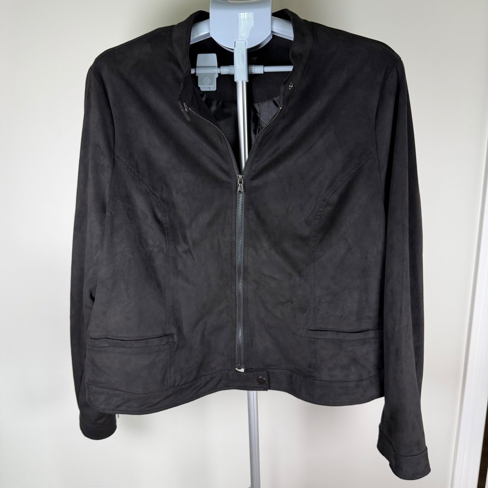 CoffeeShop New York Black Faux Suede Full Zip Fall Jacket Womens XL - Picture 2 of 15